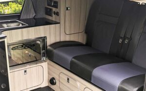 Acapulco Blue VW Campervan T6 rib bed up